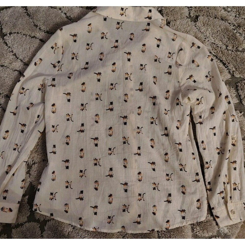 Fervour Blouse Size M Siamese Cats Long Sleeve Button Collar 100% Cotton - Picture 6 of 6